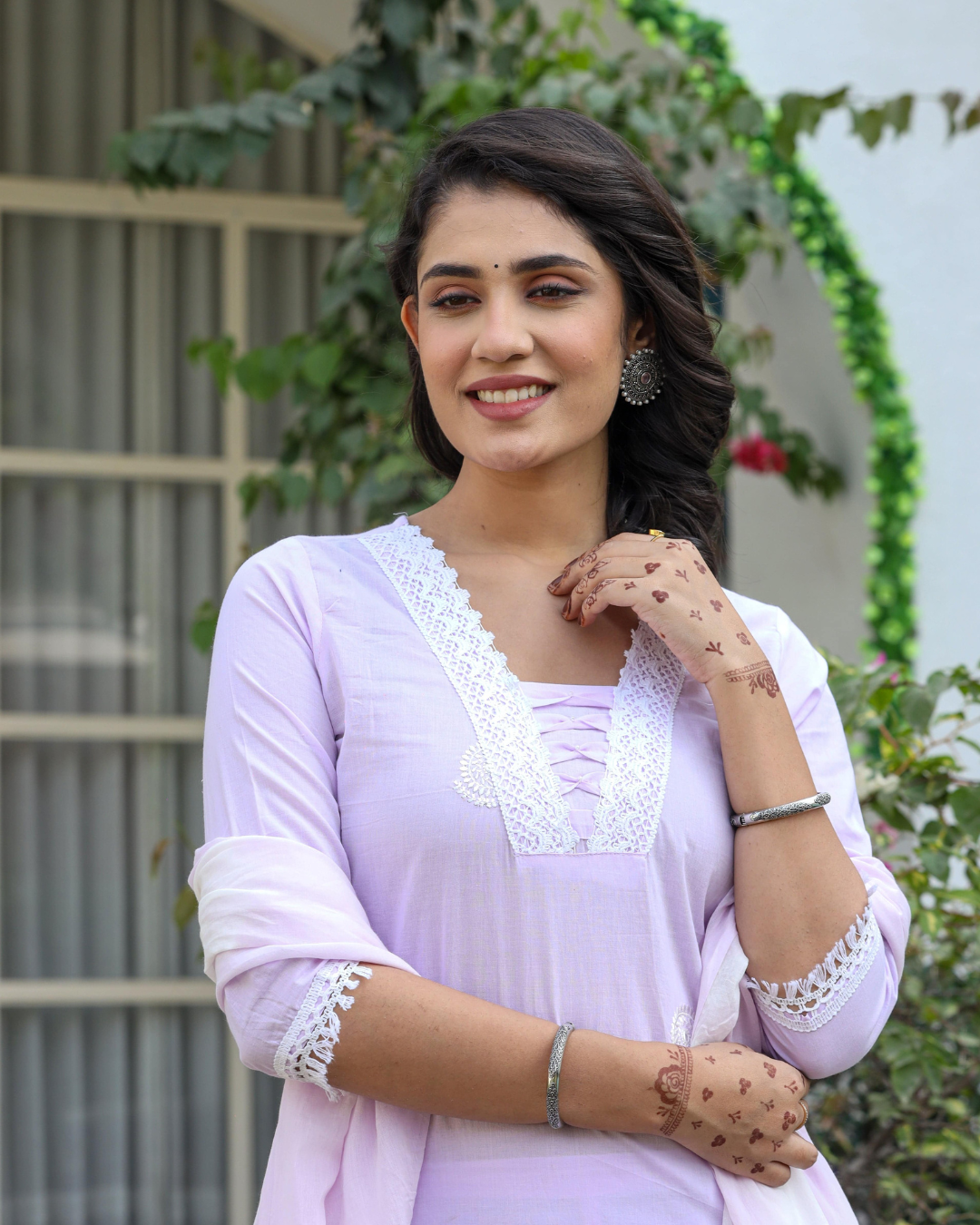 Elegant embroidered cotton kurta with matching trousers and a dupatta for ethnic styling