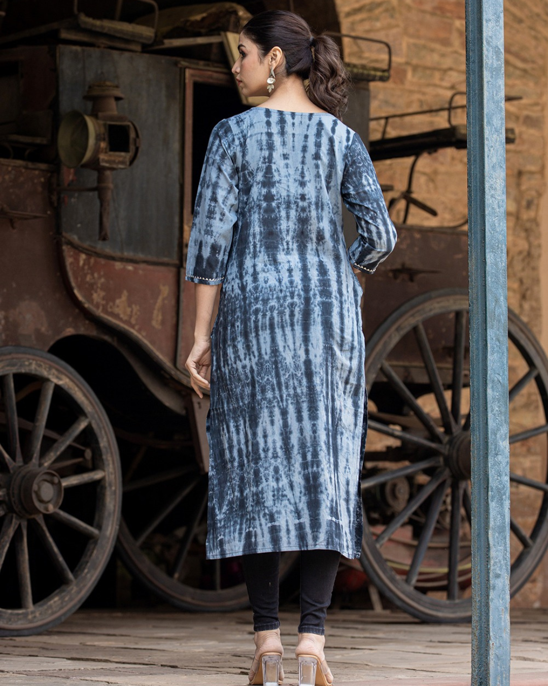 Elegant black and white ethnic cotton kurta with lacework detailing from layas marts