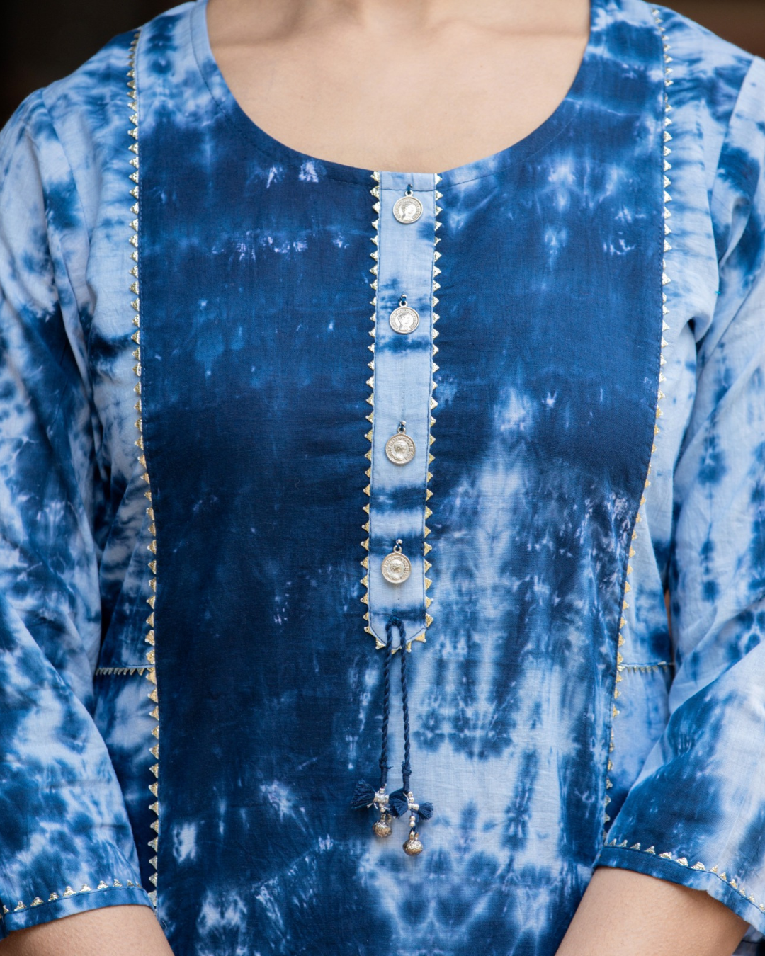 Elegant blue and white ethnic cotton kurta with lacework detailing from layasmarts