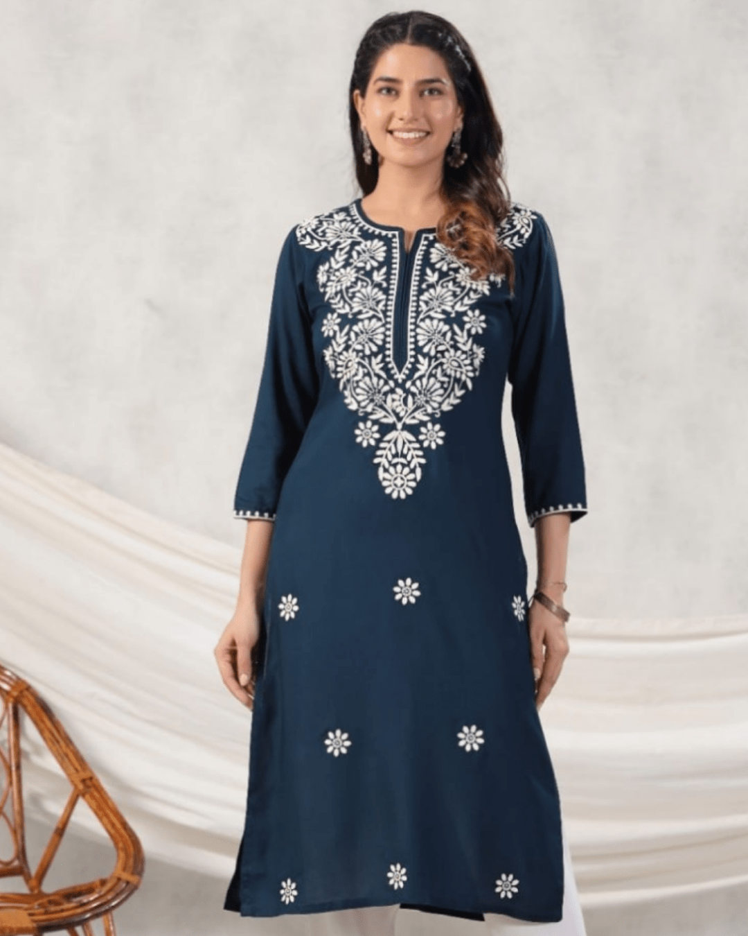Solid chikankari kurta with elegant embroidery, a must-have for Indian women seeking comfort and style in ethnic wear.