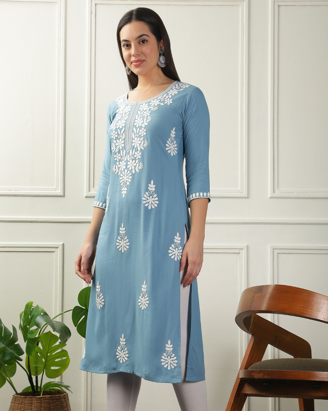 Elegant Chikankari embroidered kurti in breathable rayon fabric, perfect for festive, college and office wear