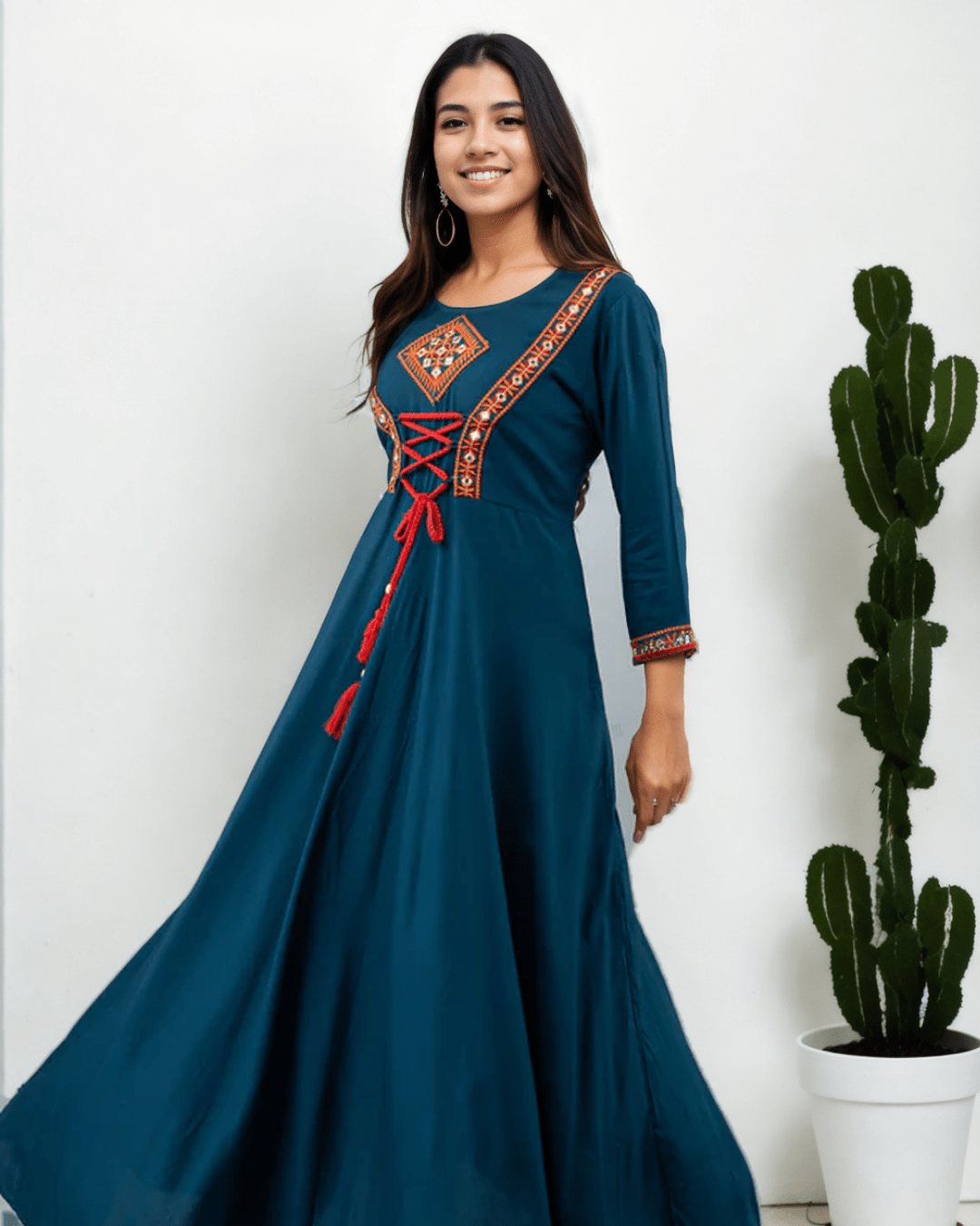 Teal Blue Embroidered Anarkali Kurta Online, handcrafted in Jaipur, perfect for festive and traditional wear at Layas Marts.