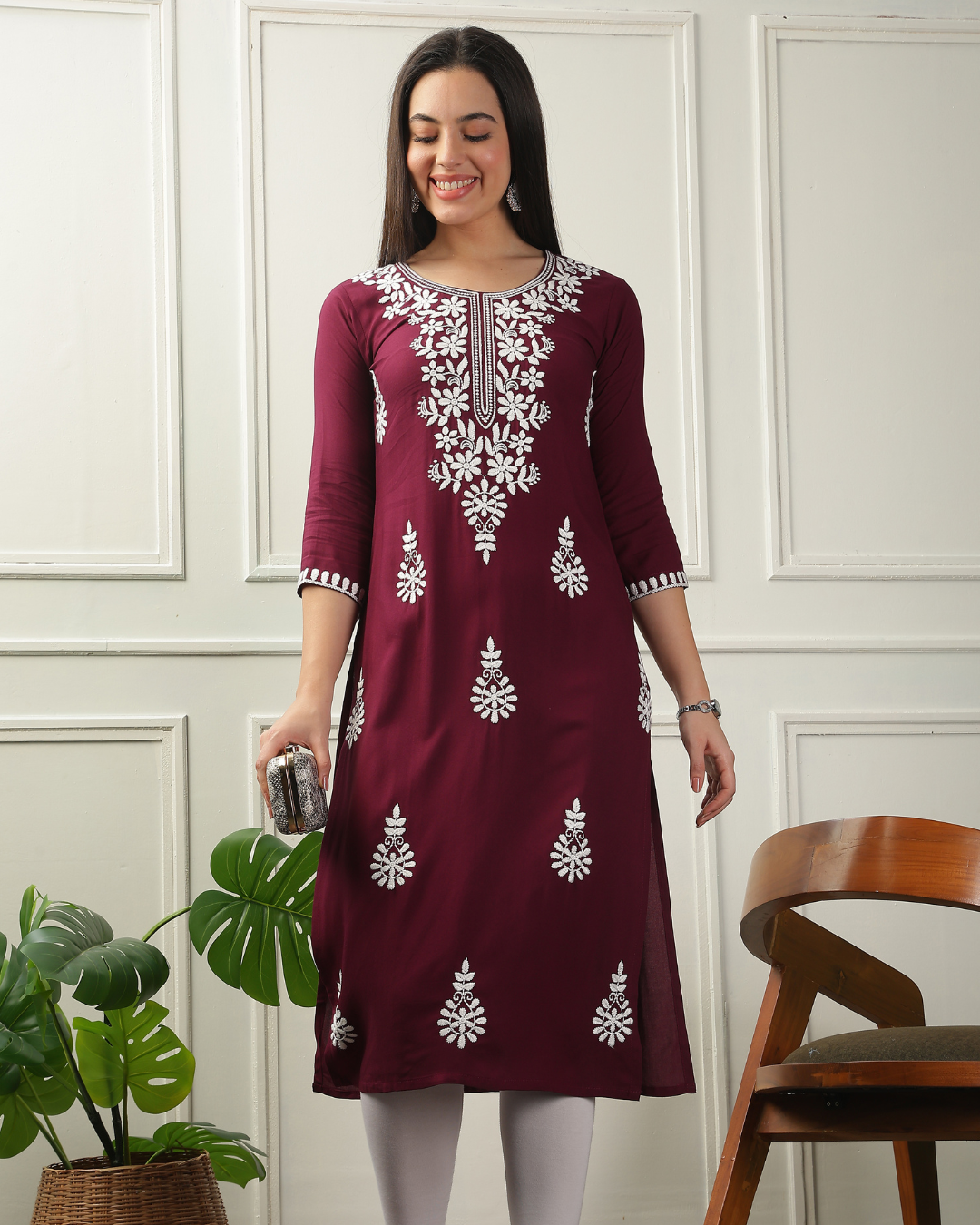 Traditional yet modern rayon Chikankari kurti for effortless ethnic elegance