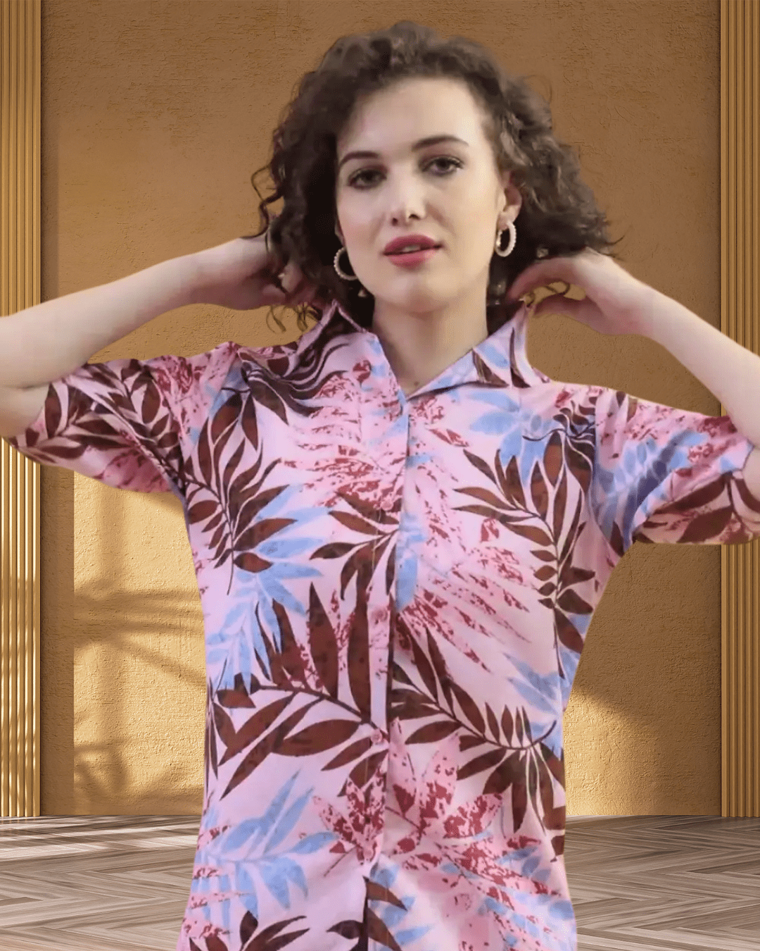 Stylish button-down coord set for women, crafted in soft rayon-cotton blend for breathable comfort