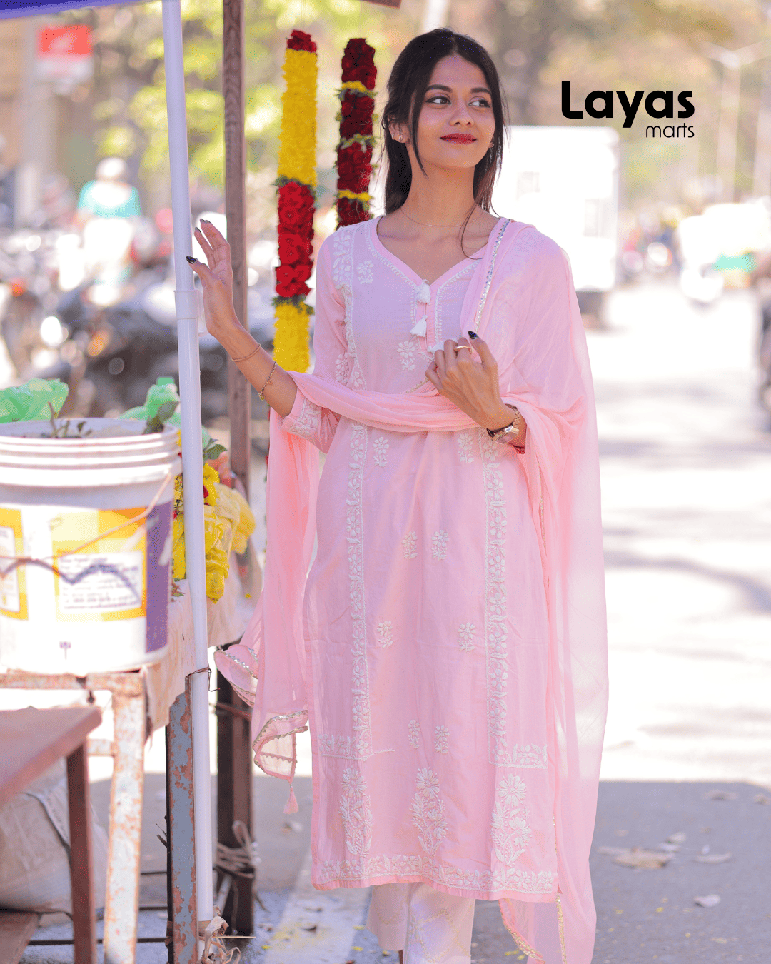 White hand-embroidered Chikankari kurta set in cotton – Layas Marts ethnic wear