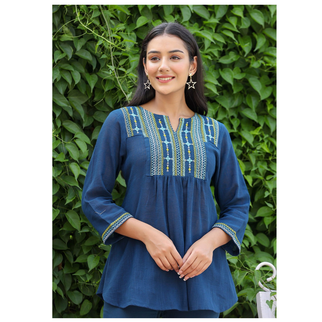 Cotton tunic top for Indian women – college and office wear by Layas Mart