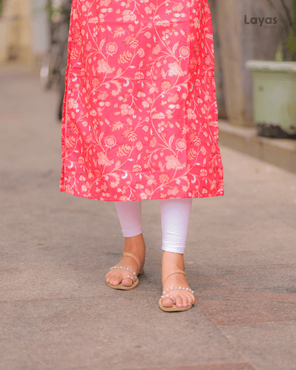 Red Floral Cotton Kurta for Women – Elegant Everyday Wear