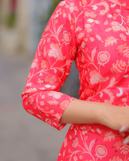 Red Floral Cotton Kurta for Women – Elegant Everyday Wear
