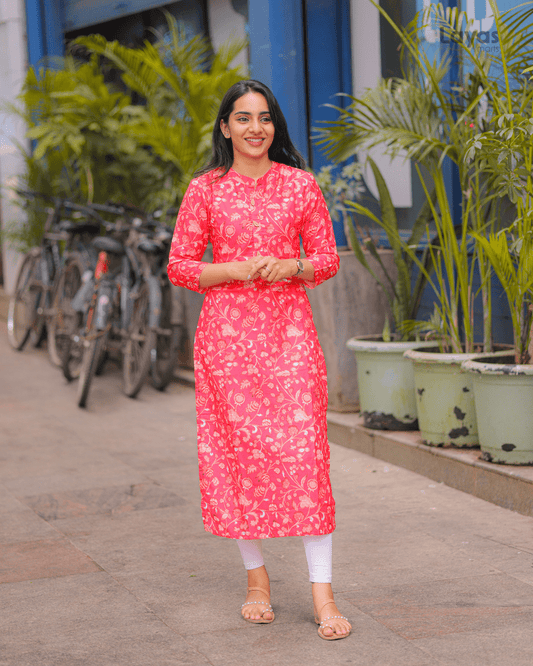 Red Floral Cotton Kurta for Women – Elegant Everyday Wear