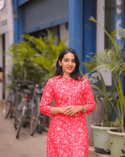 Red Floral Cotton Kurta for Women – Elegant Everyday Wear