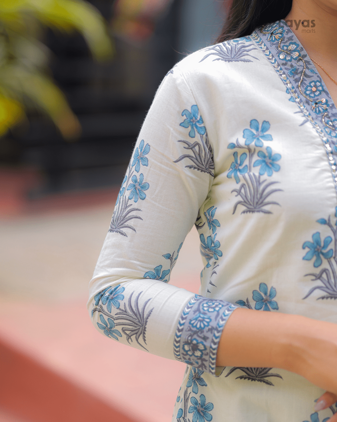 Cream White Floral Cotton Kurta Pant Dupatta Set – Layas Marts