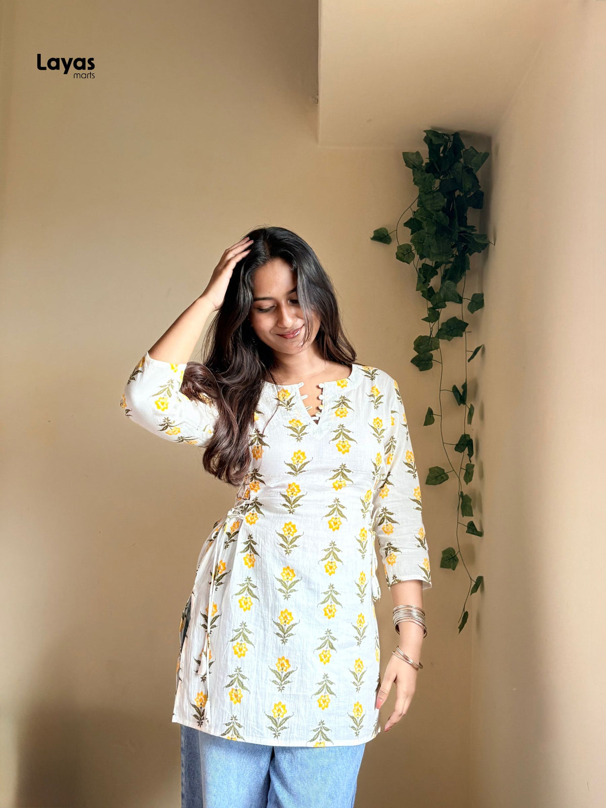 Vasanti Yellow Floral Side Corset Kurti