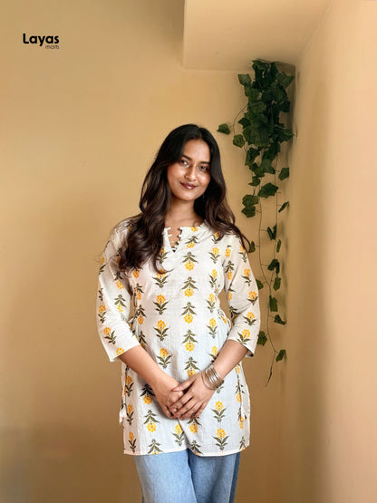 Vasanti Yellow Floral Side Corset Kurti