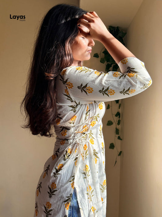 Vasanti Yellow Floral Side Corset Kurti
