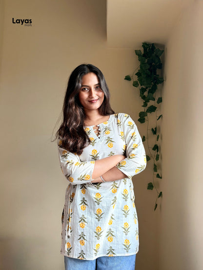 Vasanti Yellow Floral Side Corset Kurti