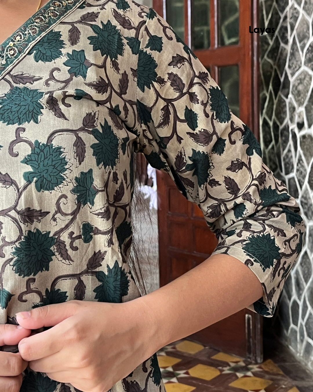 Green Floral Printed Cotton Suit Set with Dupatta