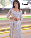 Turquoise Jaipuri Printed Naira Cut Kurta Pant Set