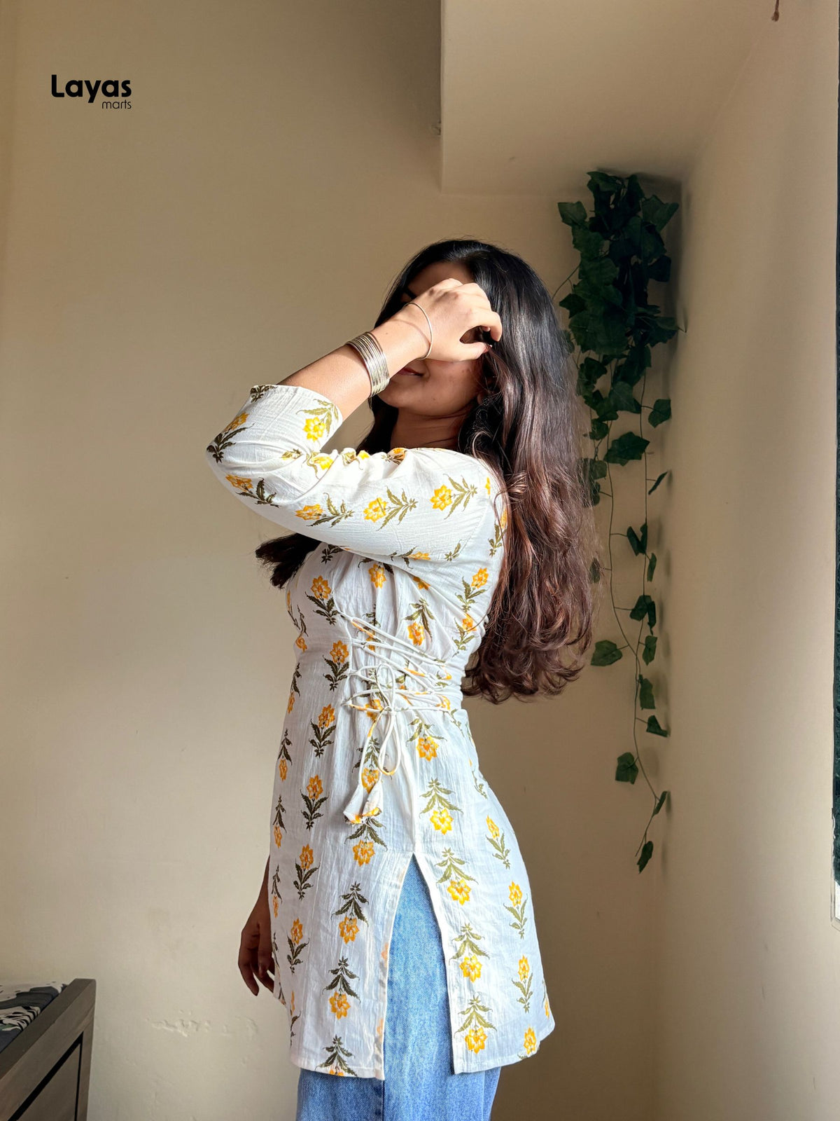 Vasanti Yellow Floral Side Corset Kurti