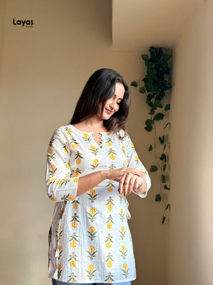 Vasanti Yellow Floral Side Corset Kurti