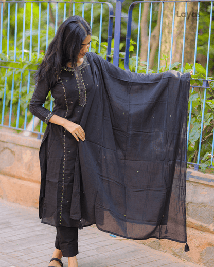 Black Embroidered Mulmul Cotton Suit Set – Layas Marts