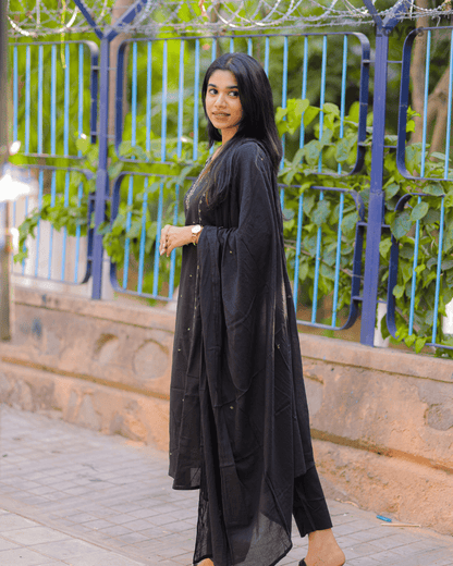 Black Embroidered Mulmul Cotton Suit Set – Layas Marts