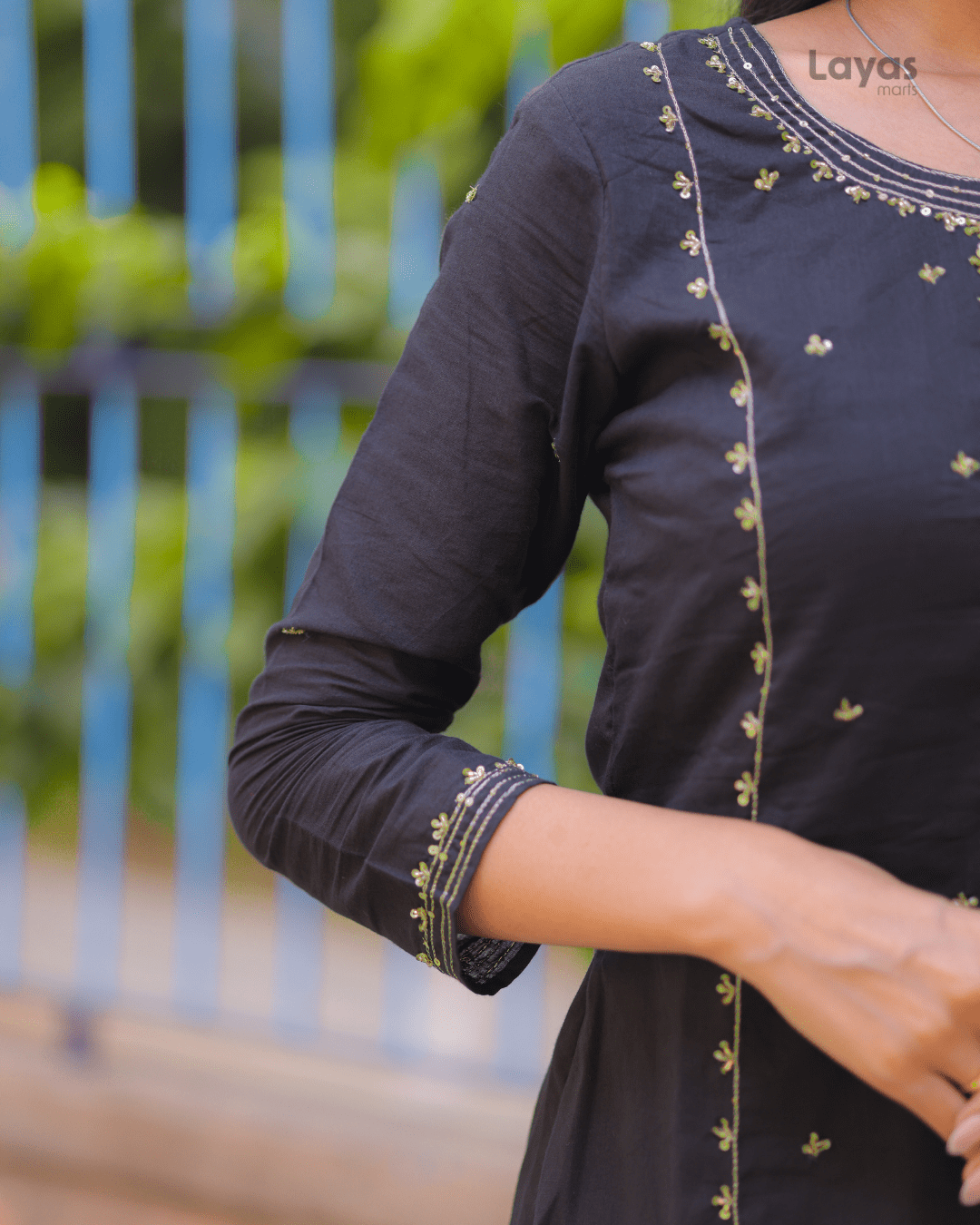 Black Embroidered Mulmul Cotton Suit Set – Layas Marts