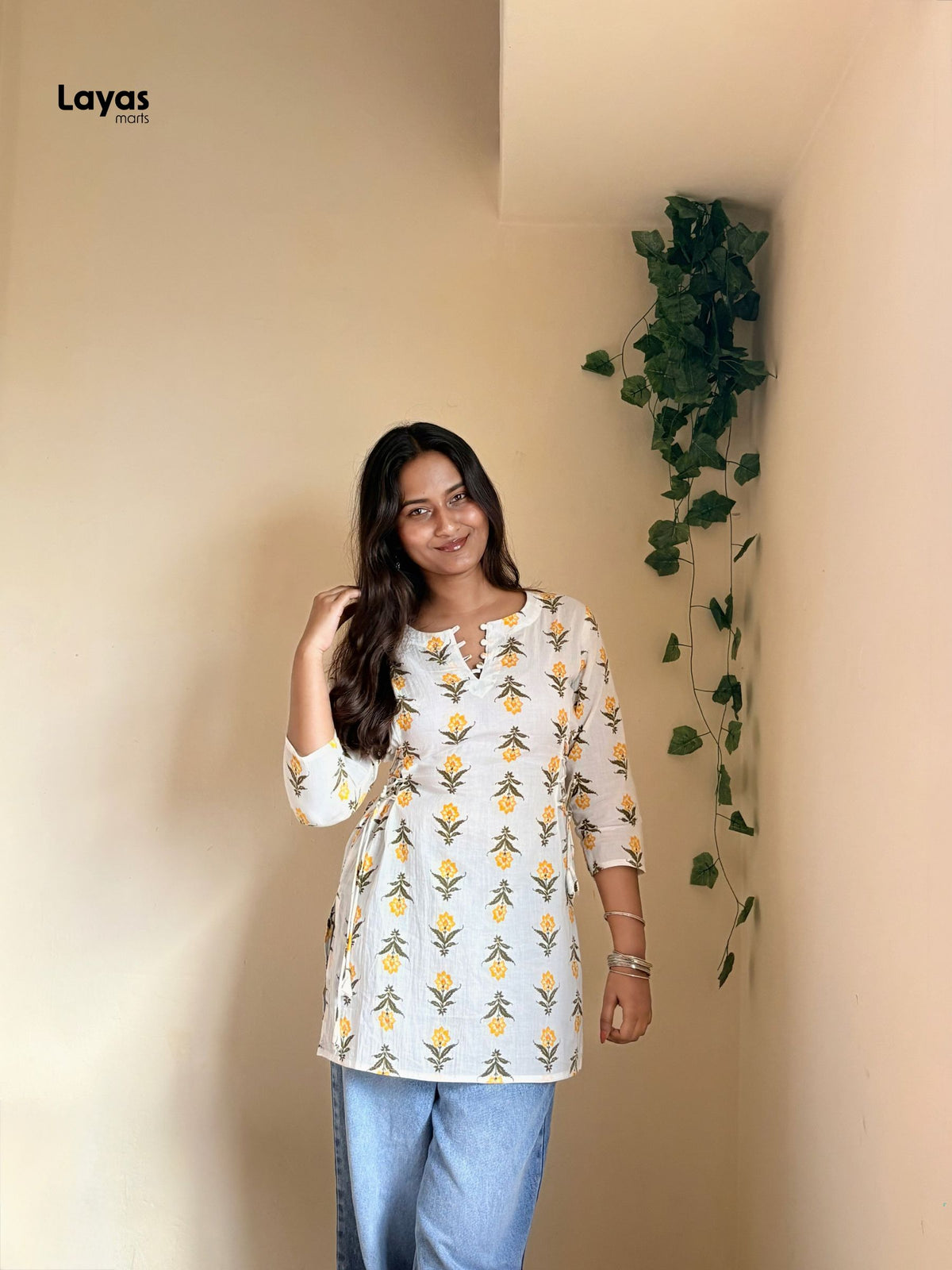 Vasanti Yellow Floral Side Corset Kurti