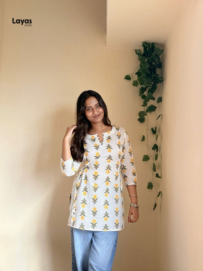 Vasanti Yellow Floral Side Corset Kurti