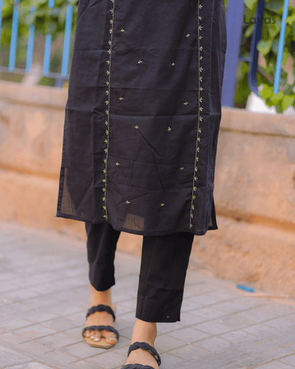 Black Embroidered Mulmul Cotton Suit Set – Layas Marts