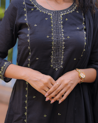 Black Embroidered Mulmul Cotton Suit Set – Layas Marts