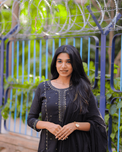 Black Embroidered Mulmul Cotton Suit Set – Layas Marts