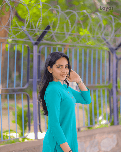 Teal Green Solid Cotton Casual Kurta (Set of 1)
