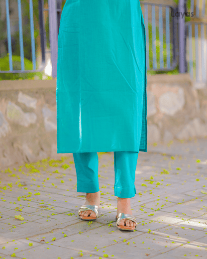 Teal Green Solid Cotton Casual Kurta (Set of 1)