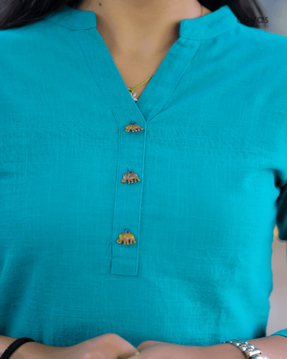 Teal Green Solid Cotton Casual Kurta (Set of 1)