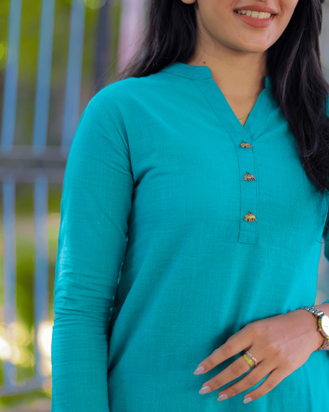 Teal Green Solid Cotton Casual Kurta (Set of 1)