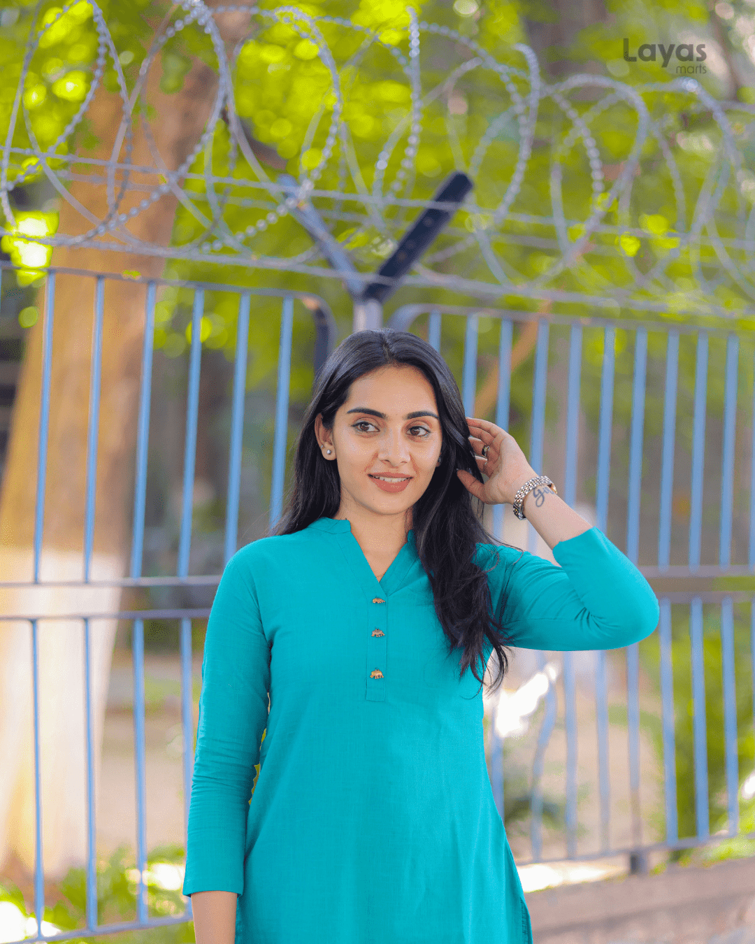 Teal Green Solid Cotton Casual Kurta (Set of 1)