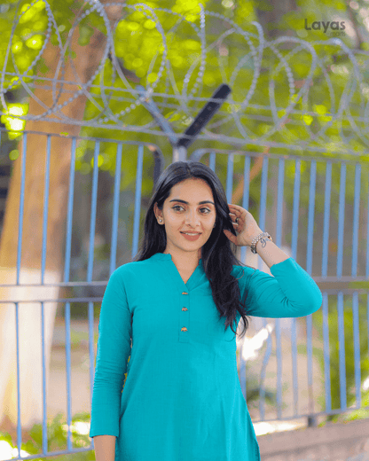 Teal Green Solid Cotton Casual Kurta (Set of 1)