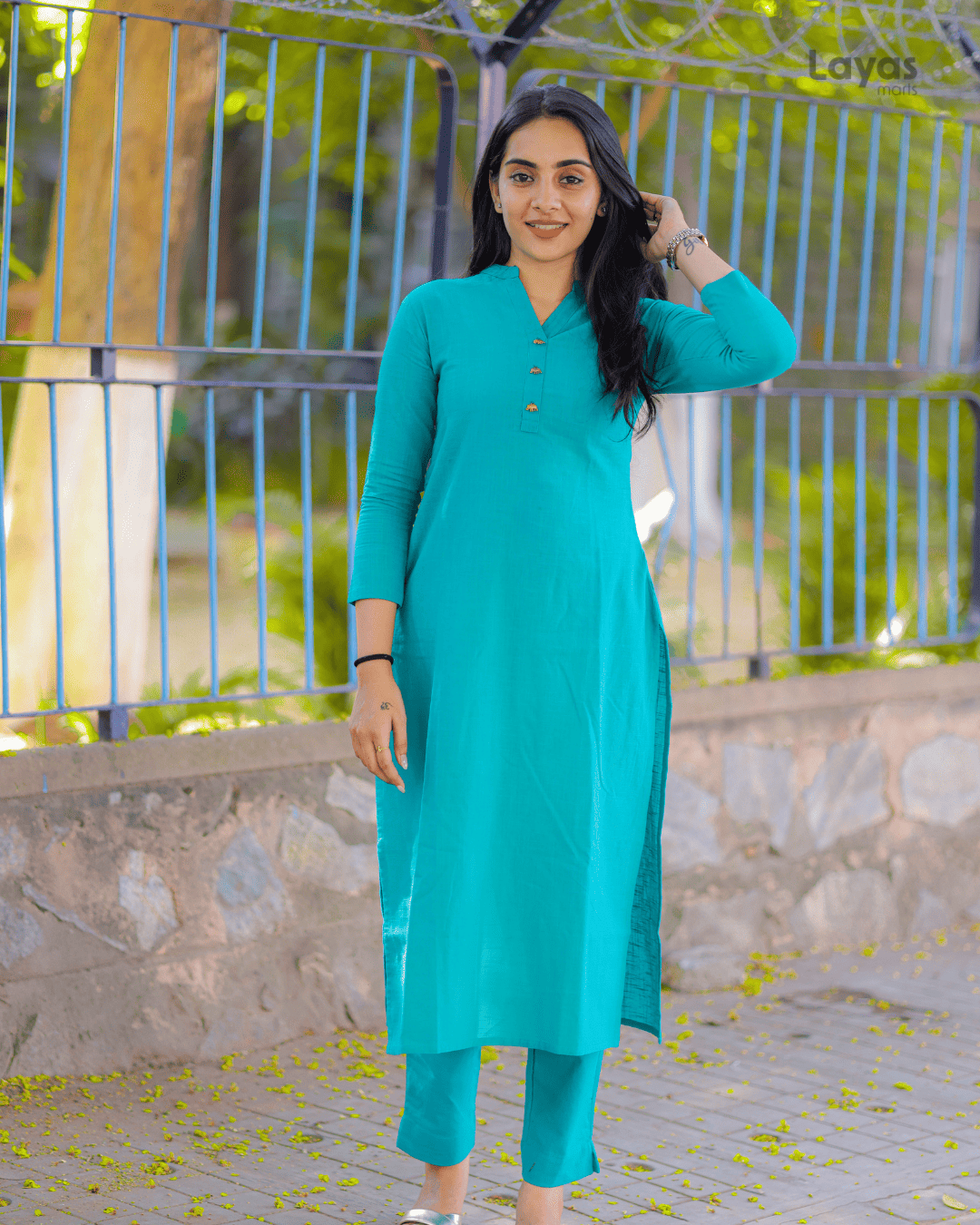 Teal Green Solid Cotton Casual Kurta (Set of 1)