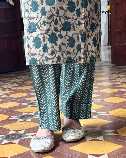 Green Floral Printed Cotton Suit Set with Dupatta