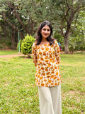 Kusmeya Cream Yellow Floral Corset Short Kurti