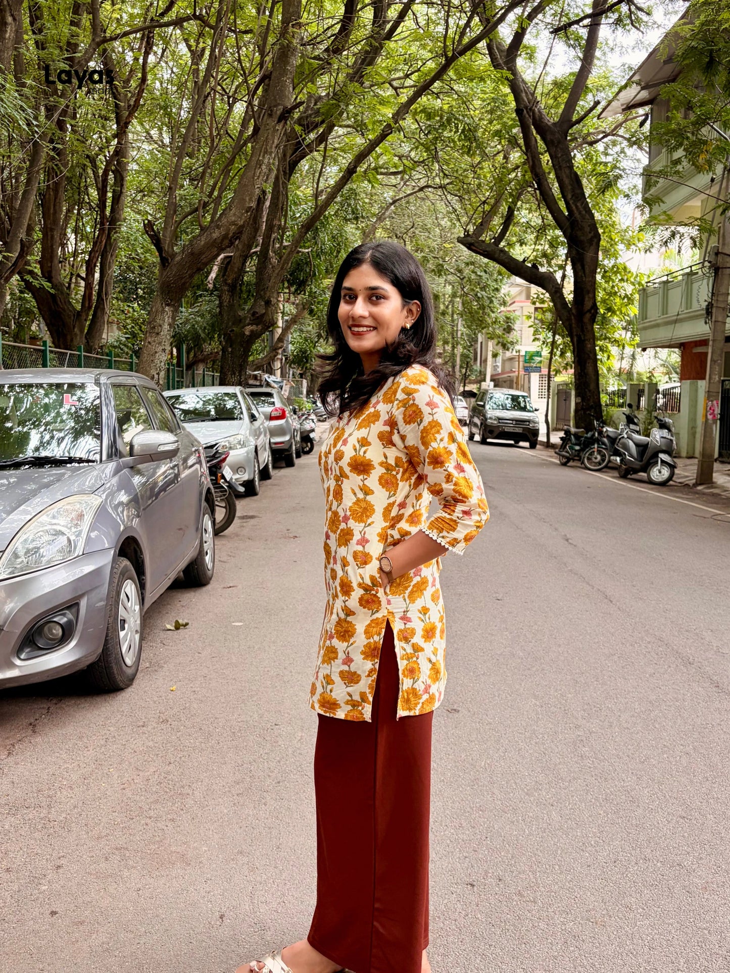 Kusmeya Cream Yellow Floral Corset Short Kurti