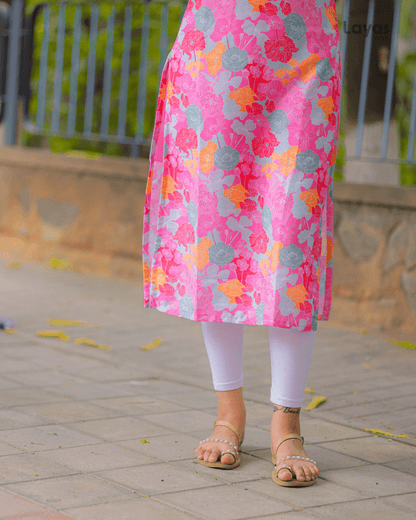 Pink Multicolor Floral Printed Soft Cotton Kurta – Layas Marts