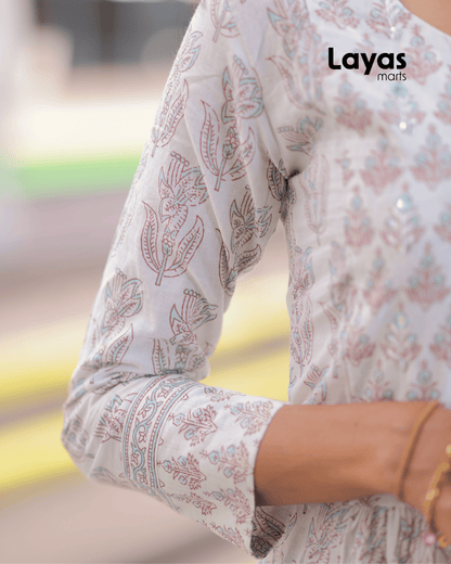 Turquoise Jaipuri Printed Naira Cut Kurta Pant Set