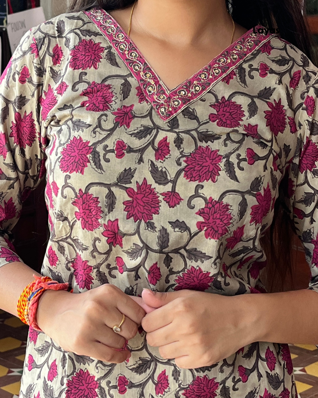 Maroon Floral Printed Cotton Suit Set with Dupatta