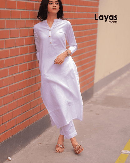White Cotton Kurta Pant Set – Casual & Workwear | Layas Marts
