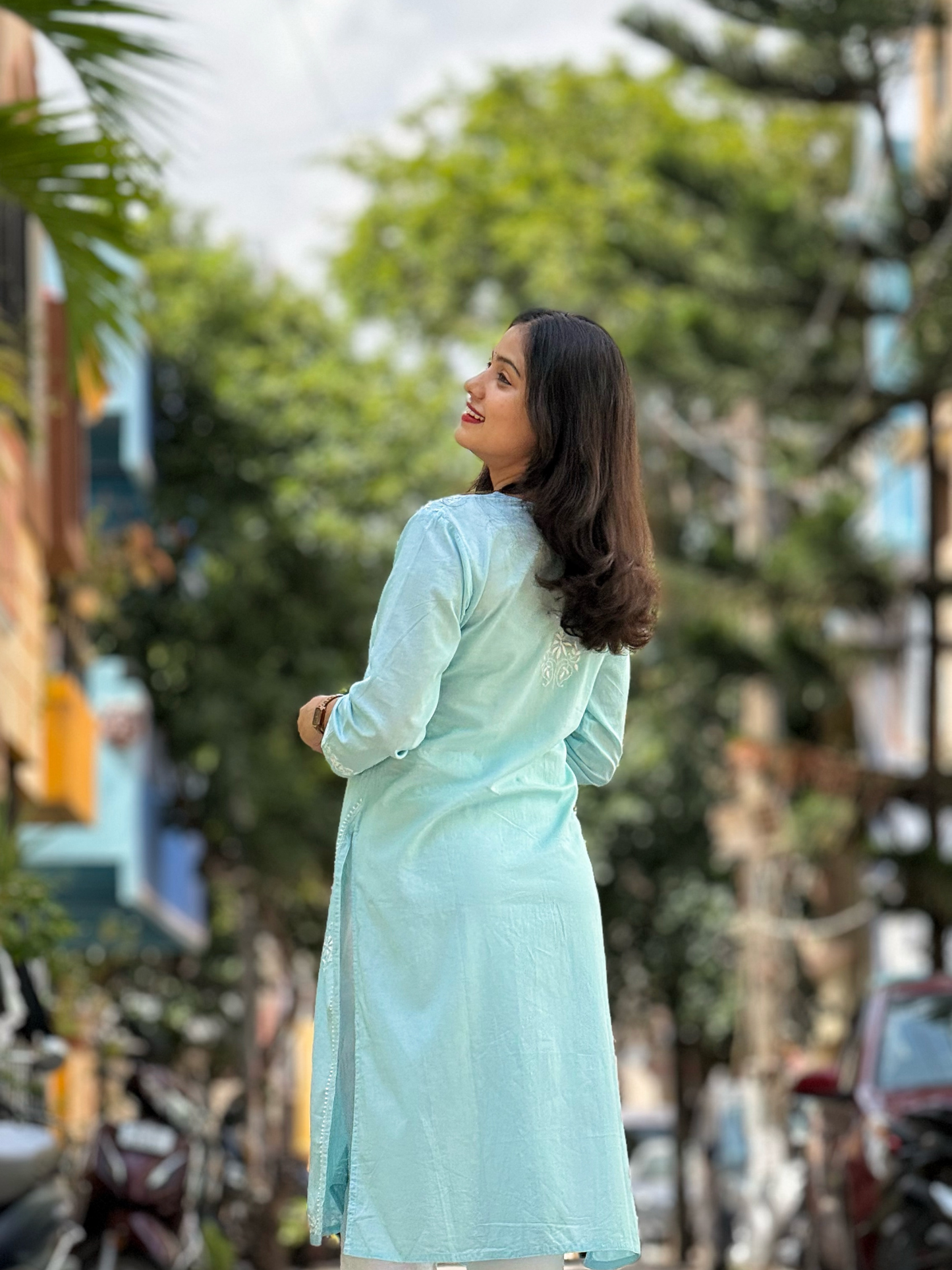 Pashni Powder Blue Cotton Chikankari Kurti