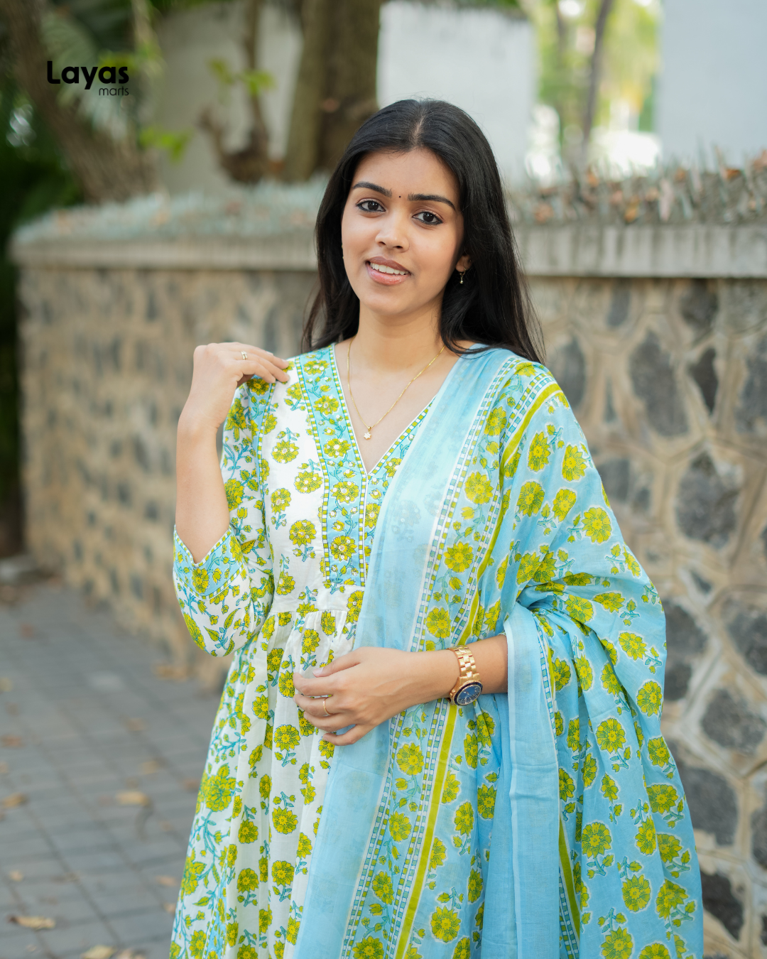 Ziya Lime Bloom Anarkali Cotton Set – by Layas Marts