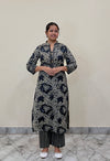Noor Black Floral Cotton Kurta Pant Set-Layas Marts