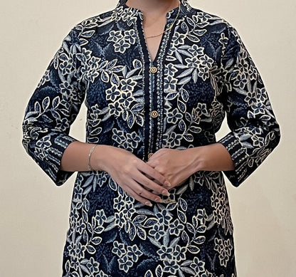 Noor Black Floral Cotton Kurta Pant Set-Layas Marts
