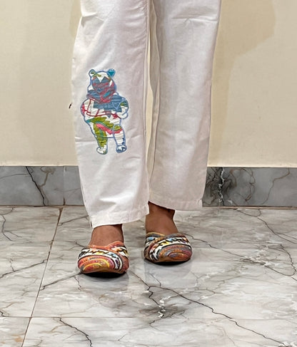 White Floral Printed Cotton Tunic & Embroidered Pant Set
